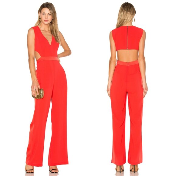 BCBG MaxAzria Bright Red Maglosia Open Back Jumpsuit - Picture 1 of 6